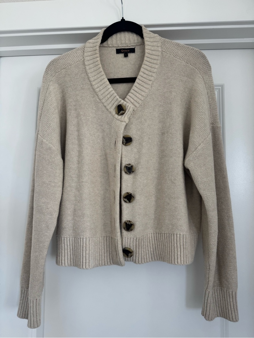 Quince Beige Button-Front Knit Cardigan